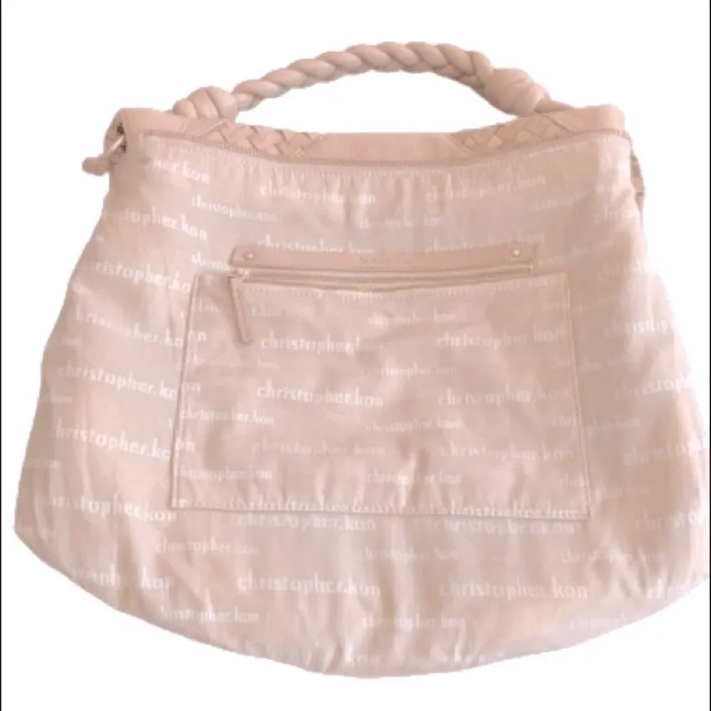 Christopher Kon Large Neutral Leather Woven Hobo Bag